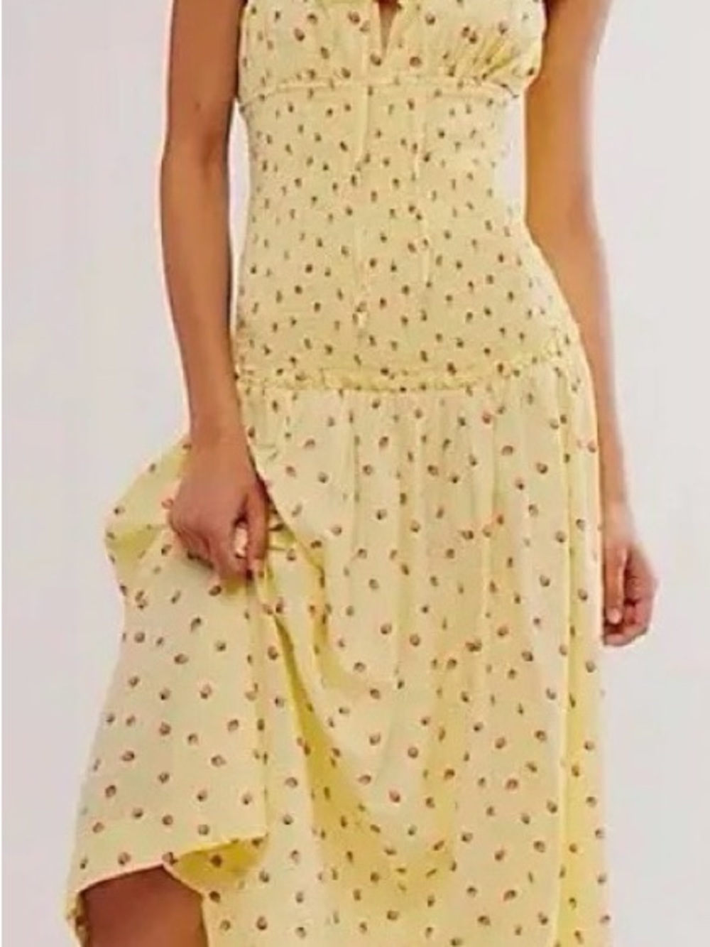Free People Yellow Midi Dress with Pink Strawberry Print
